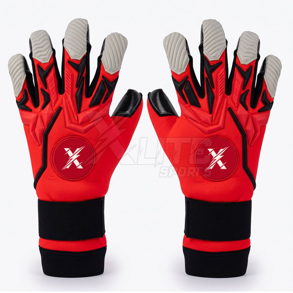 custom-goalkeeper-gloves-red-black-backhand Red and black custom goalkeeper gloves backhand view