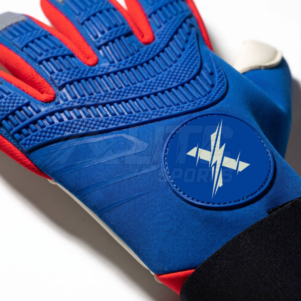 german-latex-goalkeeper-gloves-custom-logo-backhand OEM goalkeeper gloves custom logo and blue backhand