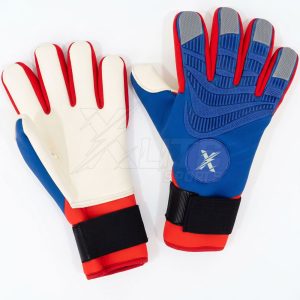 German latex goalkeeper gloves white palm and blue backhand
