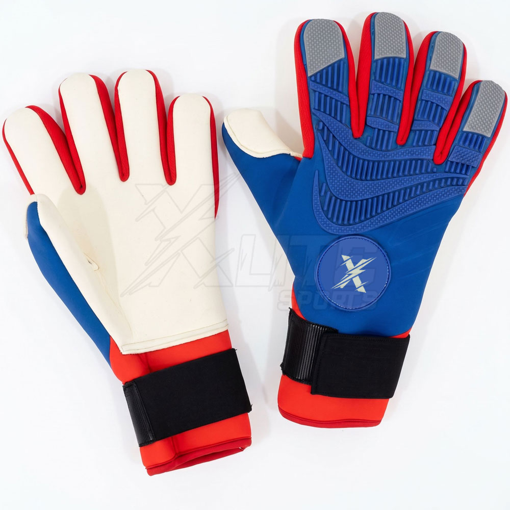 german-latex-goalkeeper-gloves-palm-backhand German latex goalkeeper gloves white palm and blue backhand