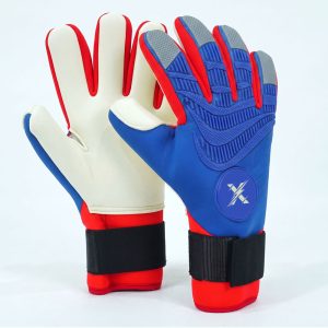 German Latex Goalkeeper Gloves blue red custom OEM design