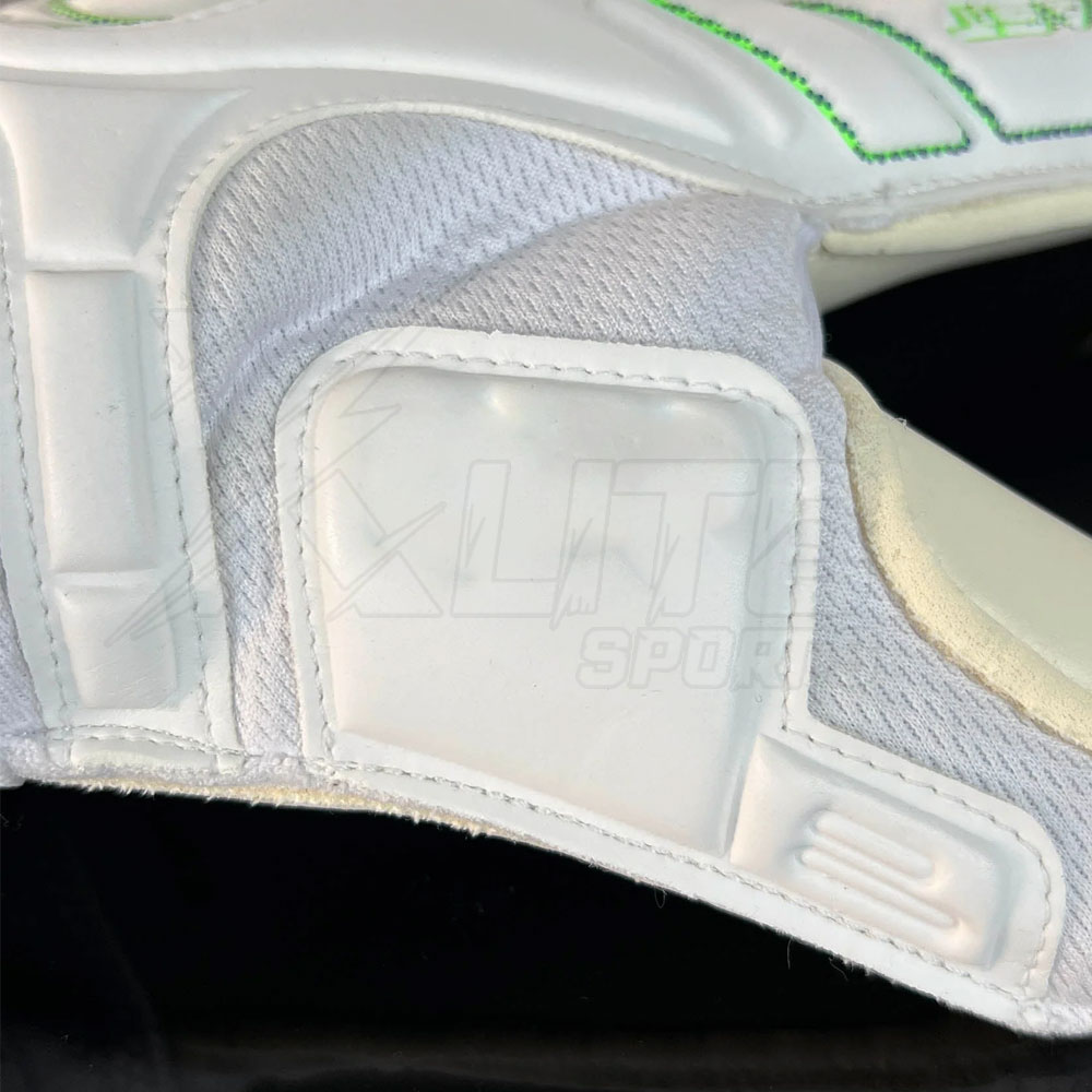 goalkeeper-gloves-breathable-backhand-detail-xlite-sports Goalkeeper gloves breathable textile backhand and padded white panels