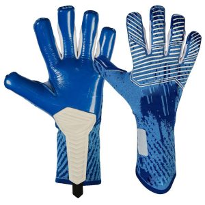 Professional Latex Goalkeeper Gloves blue palm and knitted backhand