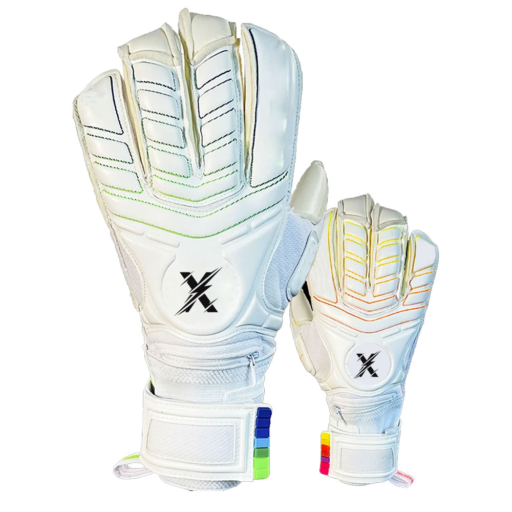 roll-finger-goalkeeper-gloves-xlite-sport Roll Finger Goalkeeper Gloves with white backhand and removable finger protection